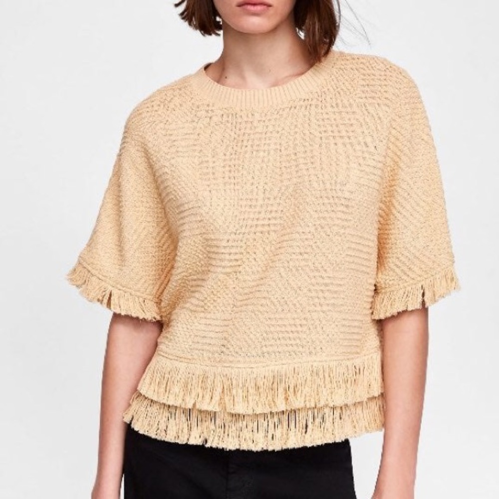 Zara Tweed Top with Fringe